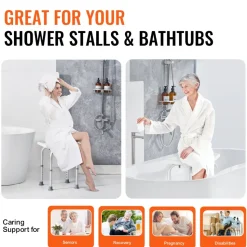 VEVOR Shower Chair, Adjustable Height Shower Stool with Built-in Handles, Shower Seat for Inside Shower or Tub, Non-Slip Bench Bathtub Stool Seat for Elderly Disabled Handicap, 158.8 kg Capacity