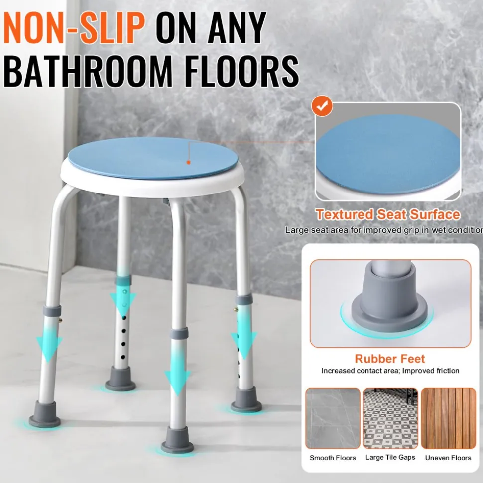 VEVOR Shower Chair for Inside Shower, 360 Degree Swivel Shower Seat, Adjustable Height Shower Stool, Non-Slip Bench Bathtub Seat Stool for Elderly Disabled Adults Handicap, 300 lbs Capacity