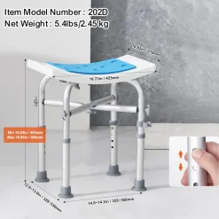 VEVOR Shower Chair for Inside Shower, Adjustable Height Shower Stool with Crossbar Support, Shower Seat for Shower Tub, Non-Slip Bench Bathtub Stool Seat for Elderly Disabled Adults Handicap, 500 lbs