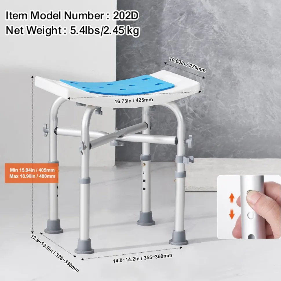 VEVOR Shower Chair for Inside Shower, Adjustable Height Shower Stool with Crossbar Support, Shower Seat for Shower Tub, Non-Slip Bench Bathtub Stool Seat for Elderly Disabled Adults Handicap, 500 lbs