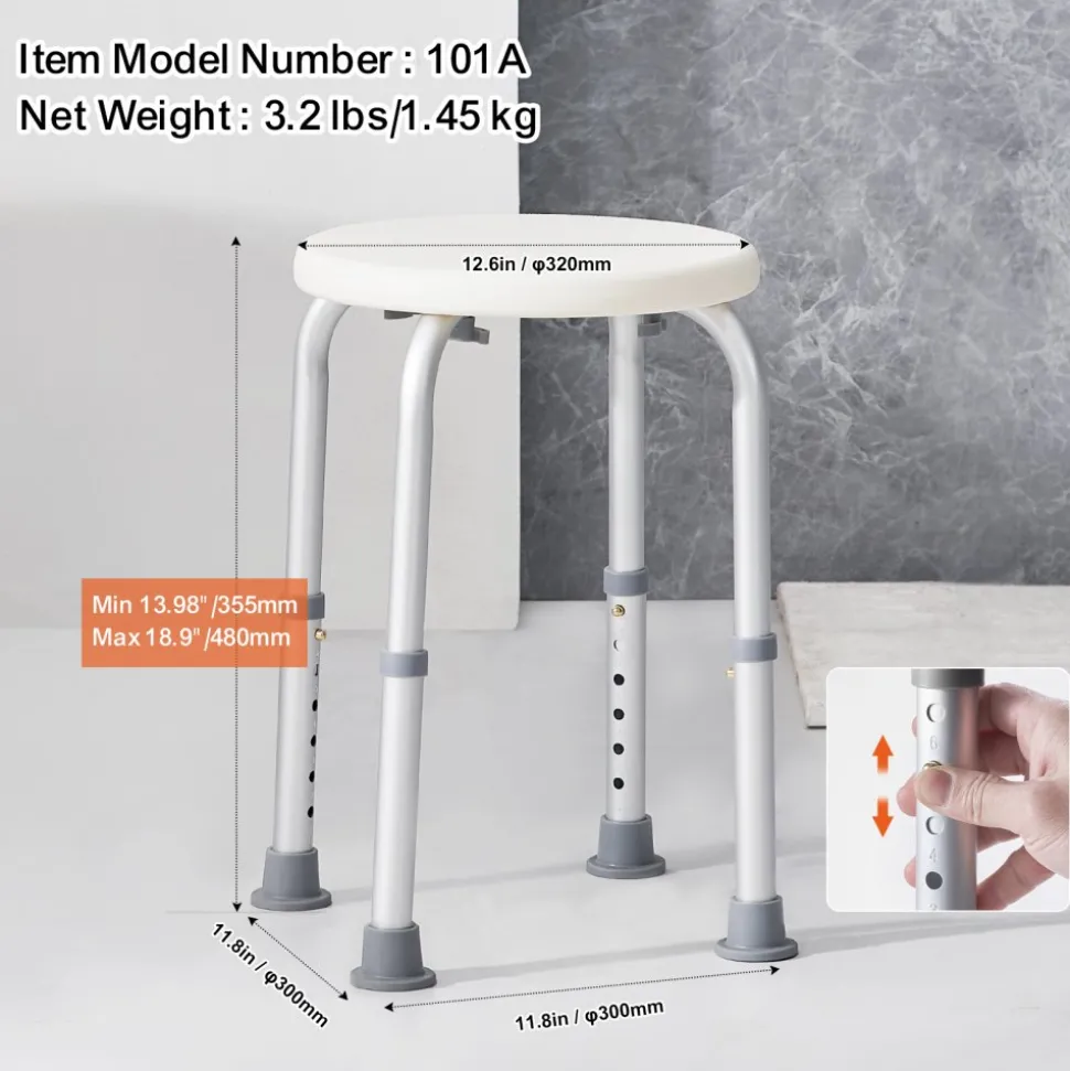 VEVOR Shower Chair for Inside Shower, Adjustable Height Shower Stool, Non-Slip Bench Bathtub Seat Stool for Elderly Disabled Adults Handicap, 300 lbs Capacity