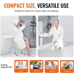 VEVOR Shower Chair for Inside Shower, Adjustable Height Shower Stool, Non-Slip Bench Bathtub Seat Stool for Elderly Disabled Adults Handicap, 300 lbs Capacity