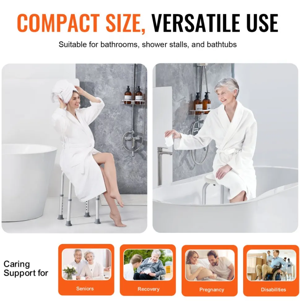 VEVOR Shower Chair for Inside Shower, Adjustable Height Shower Stool, Non-Slip Bench Bathtub Seat Stool for Elderly Disabled Adults Handicap, 300 lbs Capacity