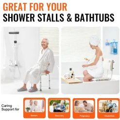 VEVOR Shower Chair, Shower Seat with Back, Adjustable Height Shower Stool, Shower Chair for Inside Shower Bathtub, Non-slip Bathroom Bench Bath Chair for Elderly Disabled Handicap, 350 lbs Capacity