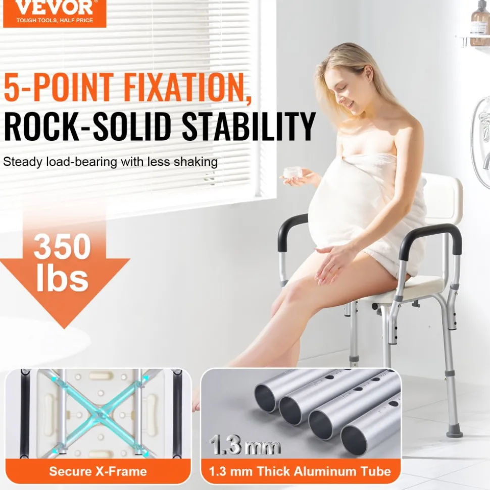 VEVOR Shower Chair, Shower Seat with Back, Adjustable Height Shower Stool, Shower Chair for Inside Shower Bathtub, Non-slip Bathroom Bench Bath Chair for Elderly Disabled Handicap, 350 LBS Capacity