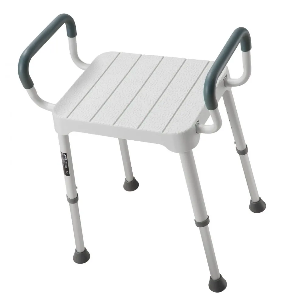 VEVOR Shower Chair with Armrest, 6-Level Height Adjustable Bath Seat for Inside Shower or Tubs, Non-Slip Bathroom Bathtub Chair for Elderly Disabled Injured, 400LBS Capacity