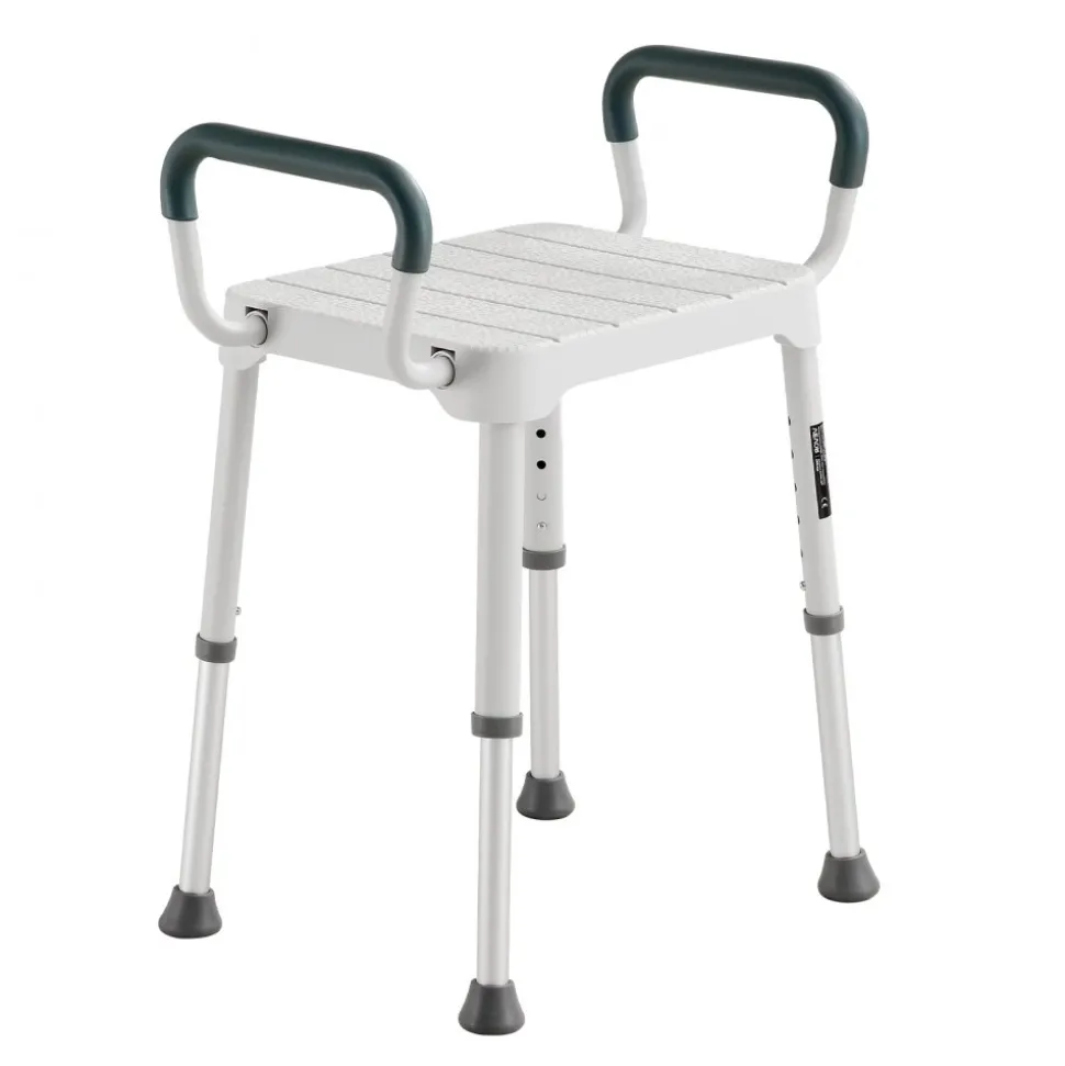 VEVOR Shower Chair with Armrest, 6-Level Height Adjustable Bath Seat for Inside Shower or Tubs, Non-Slip Bathroom Bathtub Chair for Elderly Disabled Injured, 400LBS Capacity