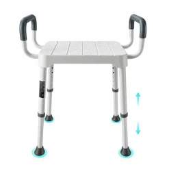 VEVOR Shower Chair with Armrest, 6-Level Height Adjustable Bath Seat for Inside Shower or Tubs, Non-Slip Bathroom Bathtub Chair for Elderly Disabled Injured, 400LBS Capacity
