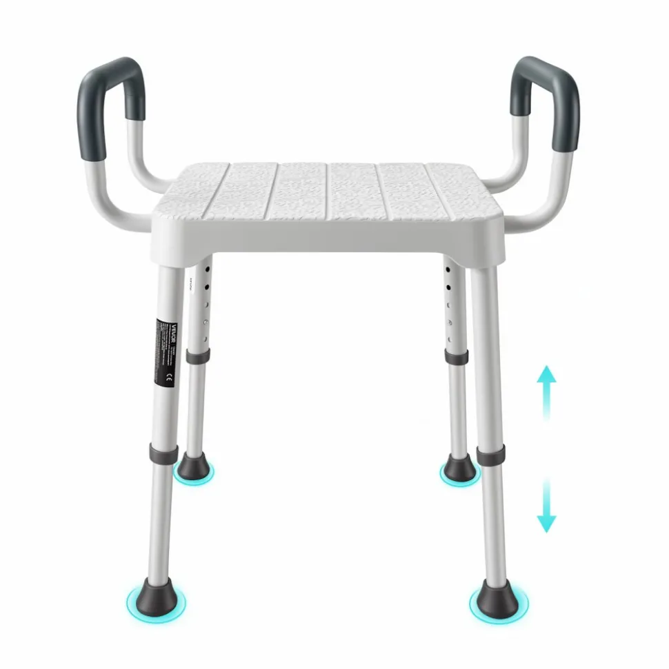 VEVOR Shower Chair with Armrest, 6-Level Height Adjustable Bath Seat for Inside Shower or Tubs, Non-Slip Bathroom Bathtub Chair for Elderly Disabled Injured, 400LBS Capacity