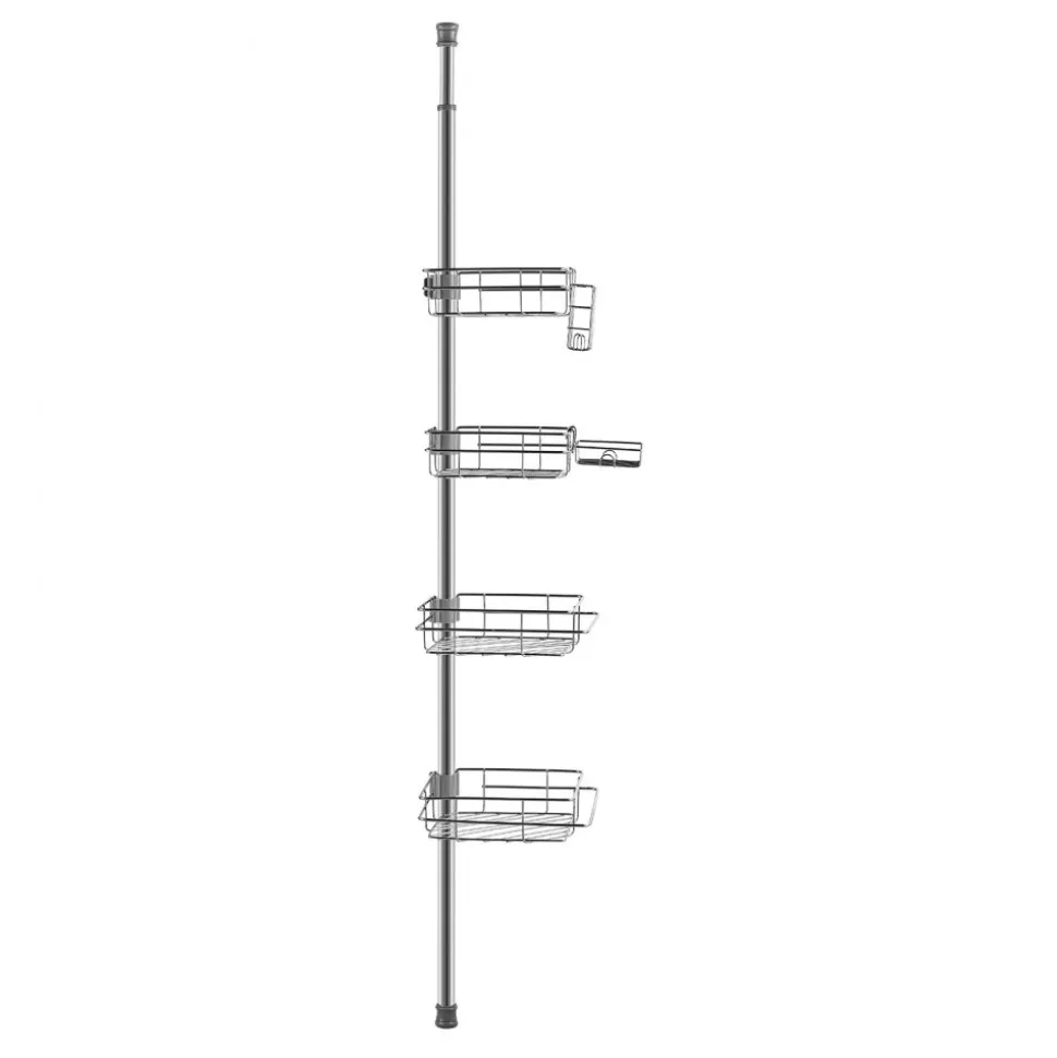 VEVOR Shower Corner Caddy Tension Pole, 42" to 114" High, Multi-Functional Shower Tension Pole with Strong Load-Bearing Tray, Rust-Proof Easy-to-Install Tension Pole, Fit for Bathroom & Washroom
