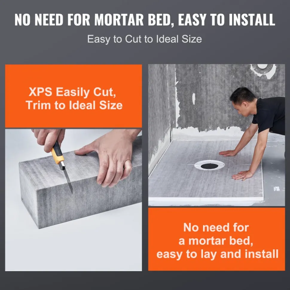 VEVOR Shower Curb Kit, 60"x48" Shower Pan Kit with 2" PVC Central Flange, Waterproof Membrane, Stainless Steel Grate and Joint Sealant, Shower Pan Slope Sticks Fit for Bathroom