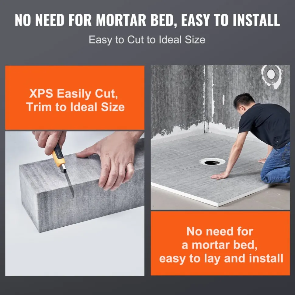 VEVOR Shower Curb Kit, 72"x72" Shower Pan Kit with 2" PVC Central Flange, 4" Stainless Steel Grate, Waterproof Shower Curb & Membrane & Strip, Shower Pan Slope Sticks Fit for Bathroom