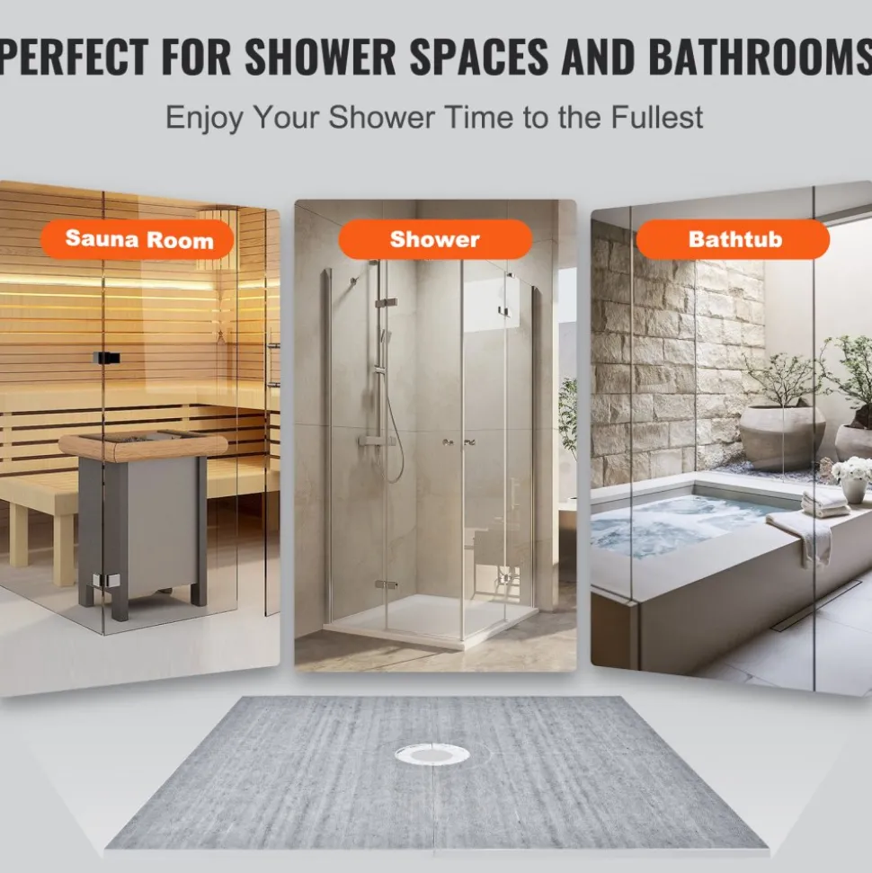 VEVOR Shower Curb Kit, 72"x72" Shower Pan Kit with 2" PVC Central Flange, 4" Stainless Steel Grate, Waterproof Shower Curb & Membrane & Strip, Shower Pan Slope Sticks Fit for Bathroom