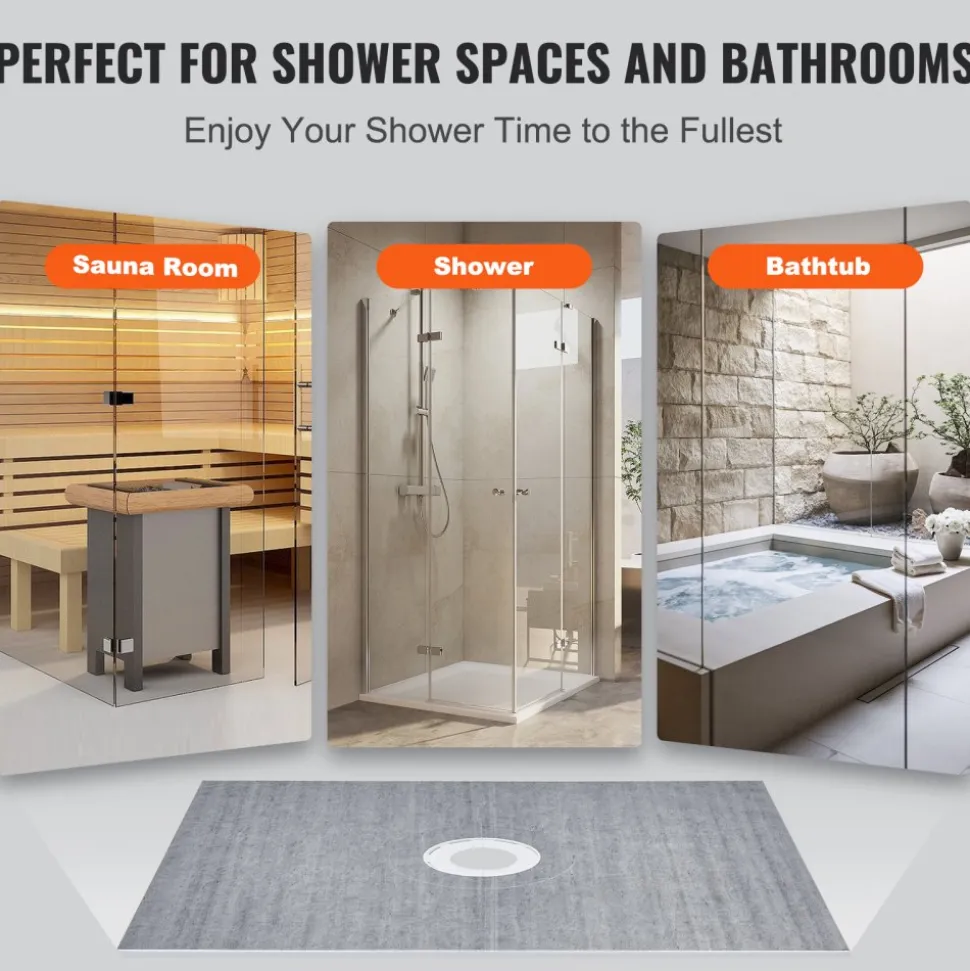 VEVOR Shower Curb Kit, 60"x48" Shower Pan Kit with 2" ABS Central Flange, Waterproof Membrane, Stainless Steel Grate, Shower Pan Slope Sticks Fit for Bathroom