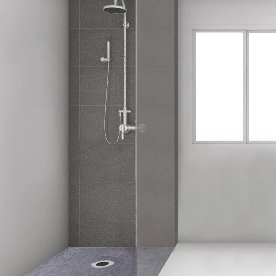 VEVOR Shower Curb Kit, 48"x48" Watertight Shower Curb Overlay with 4" ABS Central Bonding Flange, 4" Stainless Steel Grate, 2 Cuttable Shower Curb and Trowel, Shower Pan Slope Sticks Fit for Bathr
