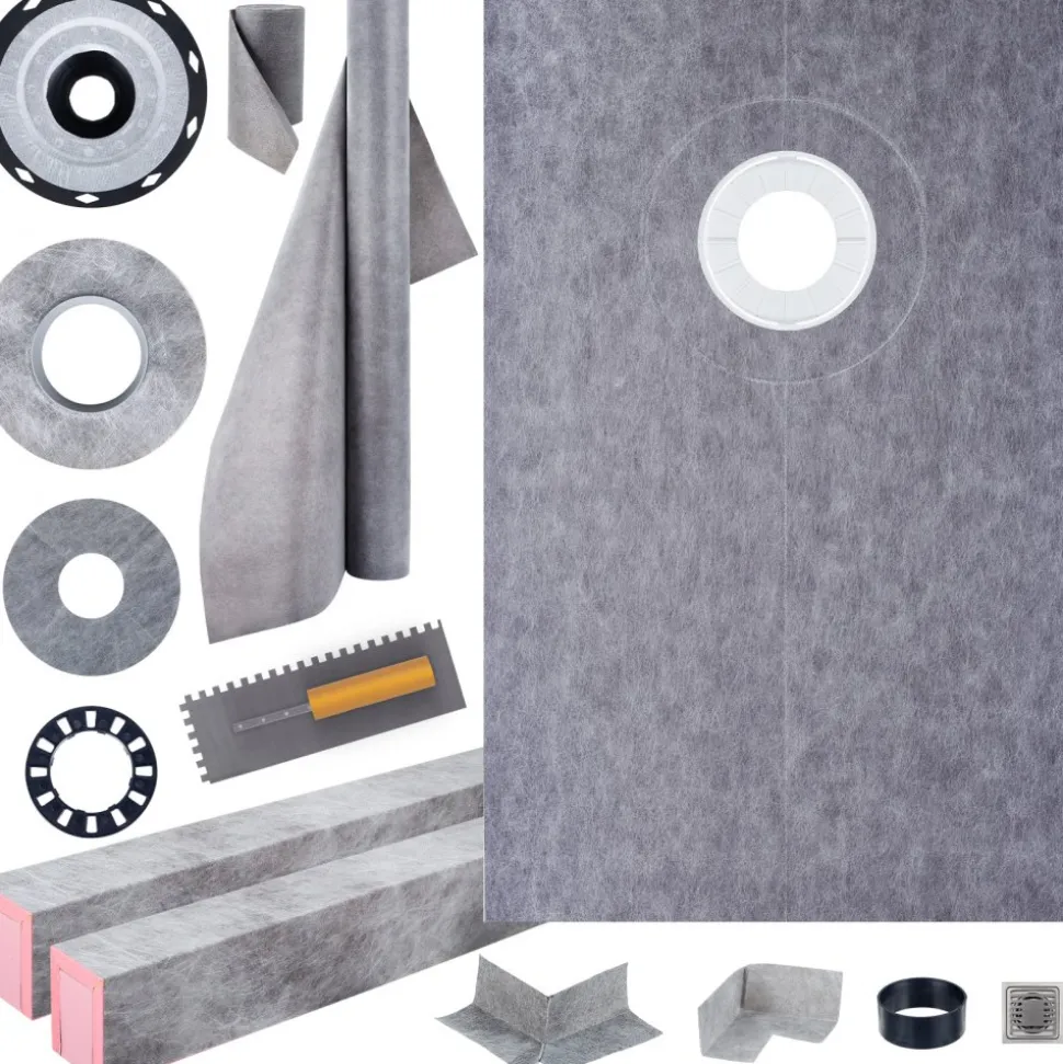 VEVOR Shower Curb Kit 38" x 60" Watertight Shower Curb Overlay with 4" PVC Offset Bonding Flange, 4" Stainless Steel Grate, 2 Cuttable Shower Curb and Trowel, Shower Pan Slope Sticks Fit for Bathr