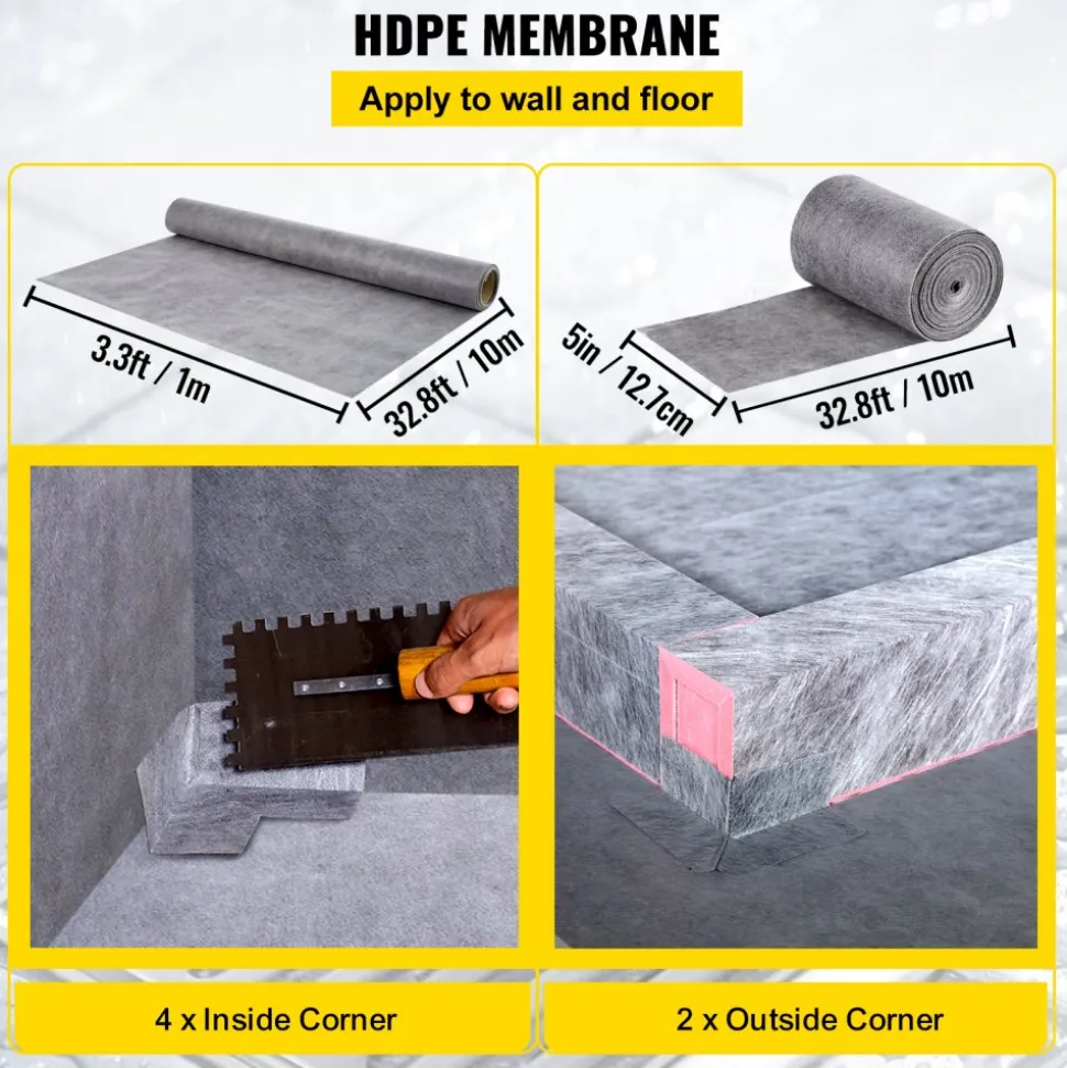 VEVOR Shower Curb Kit, 38"x60" Watertight Shower Curb Overlay with 4" PVC Central Bonding Flange, 4" Stainless Steel Grate, 2 Cuttable Shower Curb and Trowel, Shower Pan Slope Sticks Fit for Bathr