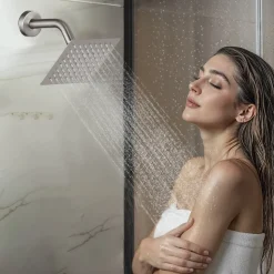 VEVOR Shower Faucet Set, 12 Inch Ceiling Mount Rainfall Shower System with 6 Inch Wall Mount Head and 4 in 1 Handheld Spray, Rotatable 3-Function Dual Rain Head Brass Valve & Trim Kit, Brushed Nickel