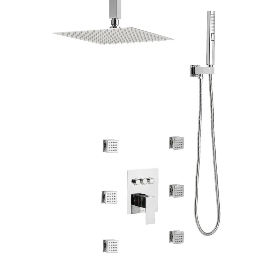 VEVOR Shower Faucet Set, 10 Inch Ceiling Mount Rainfall Shower System with 6 Body Jets and 2 in 1 Handheld Spray, Rotatable 3-Function Rain Head System Set, Complete Brass Valve and Trim Kit, Chrome