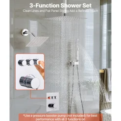 VEVOR Shower Faucet Set, 12 Inch Thermostatic Ceiling Mount Rainfall Shower System with 6 Inch Wall Mount Head and 2 in 1 Handheld Spray, 3-Function Dual Rain Head Brass Valve and Trim Kit, Chrome