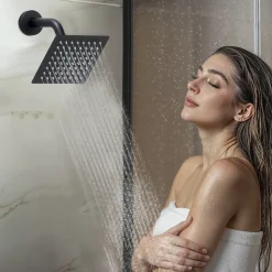 VEVOR Shower Faucet Set, 12 Inch Thermostatic Ceiling Mount Rainfall Shower System with 6 Inch Wall Mount Head and 2 in 1 Handheld Spray, 3-Function Dual Rain Head Brass Valve & Trim Kit, Matte Black