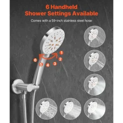 VEVOR Shower Faucet Set, Rainfall Bathroom Shower System with 10-Inch Round Rain Shower Head and Handheld Spray, Wall Mounted Bath Fixtures with Brass Valve and Trim Kit, Brushed Nickel