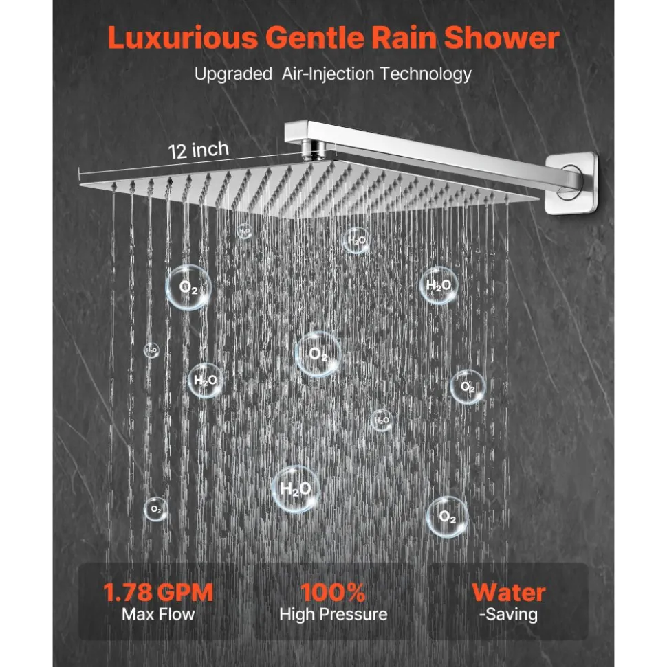 VEVOR Shower Faucet Set, Rainfall Bathroom Shower System with 12-Inch Square Rain Shower Head and Handheld Spray, Wall Mounted Bath Fixtures with Brass Valve and Trim Kit, Brushed Nickel