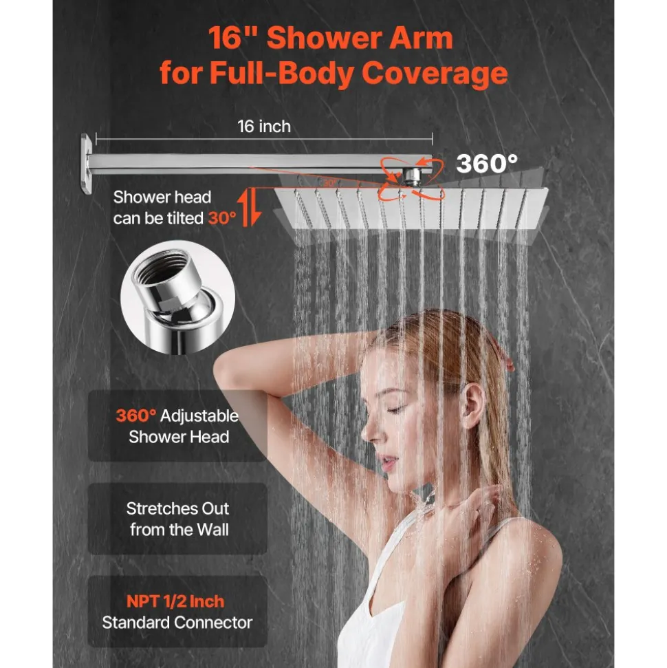 VEVOR Shower Faucet Set, Rainfall Bathroom Shower System with 12-Inch Square Rain Shower Head and Handheld Spray, Wall Mounted Bath Fixtures with Brass Valve and Trim Kit, Brushed Nickel