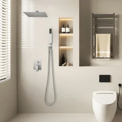 VEVOR Shower Faucet Set, Rainfall Bathroom Shower System with 12-Inch Square Rain Shower Head and Handheld Spray, Wall Mounted Bath Fixtures with Brass Valve and Trim Kit, Brushed Nickel