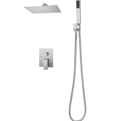 VEVOR Shower Faucet Set, Rainfall Bathroom Shower System with 12-Inch Square Rain Shower Head and Handheld Spray, Wall Mounted Bath Fixtures with Brass Valve and Trim Kit, Brushed Nickel