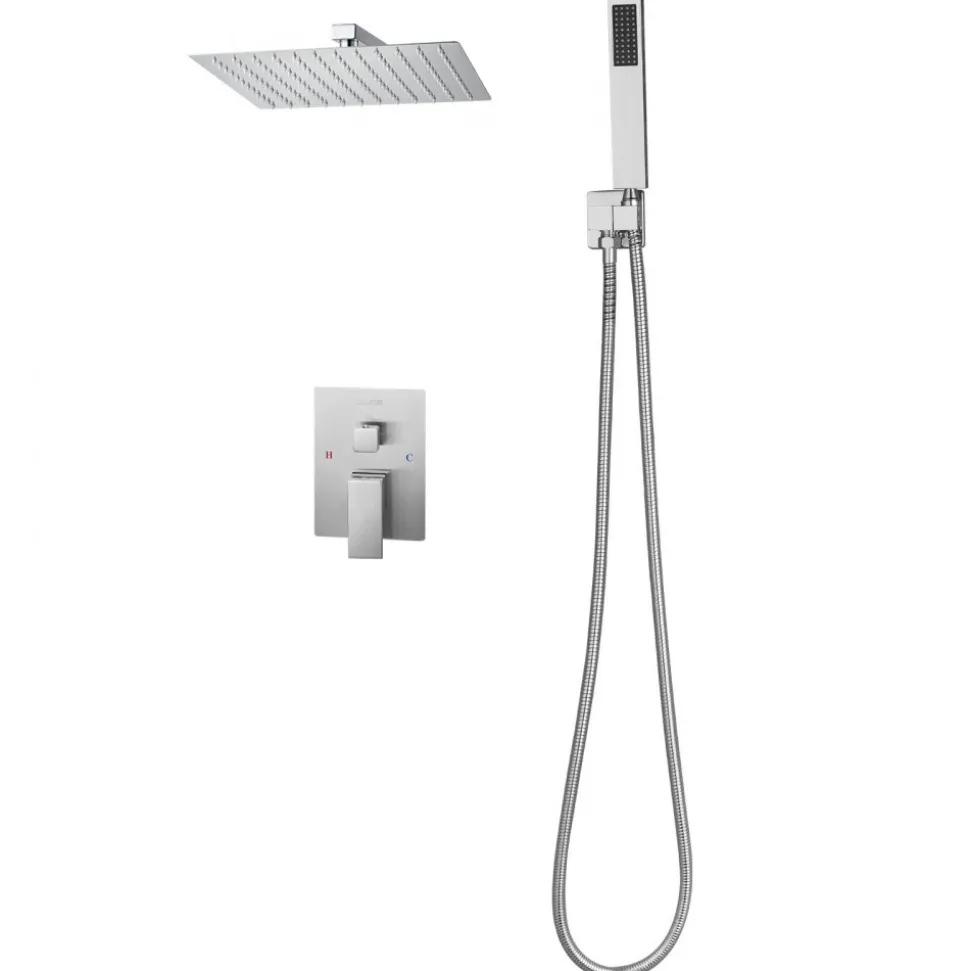 VEVOR Shower Faucet Set, Rainfall Bathroom Shower System with 12-Inch Square Rain Shower Head and Handheld Spray, Wall Mounted Bath Fixtures with Brass Valve and Trim Kit, Brushed Nickel
