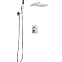 VEVOR Shower Faucet Set, Rainfall Bathroom Shower System with 12-Inch Square Rain Shower Head and Handheld Spray, Wall Mounted Bath Fixtures with Brass Valve and Trim Kit, Brushed Nickel