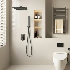 VEVOR Shower Faucet Set, Rainfall Bathroom Shower System with 12-Inch Square Rain Shower Head and Handheld Spray, Wall Mounted Bath Fixtures with Brass Valve and Trim Kit, Matte Black