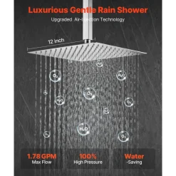 VEVOR Shower Faucet Set, Rainfall Bathroom Shower System with 12-Inch Square Rain Shower Head and Handheld Spray, Ceiling Mount Bath Fixtures with Brass Valve and Trim Kit, Brushed Nickel
