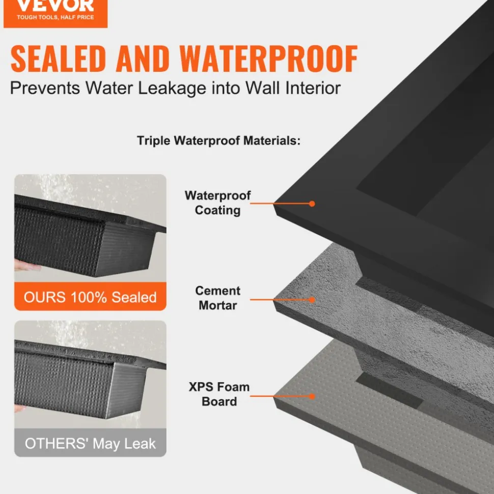 VEVOR Shower Niche Ready for Tile 16" x 50", Single Shelf Organizer, Square Corners Wall-inserted Niche Recessed, Sealed Protection Modern Soap Storage Niche for Shower Bathroom, Black