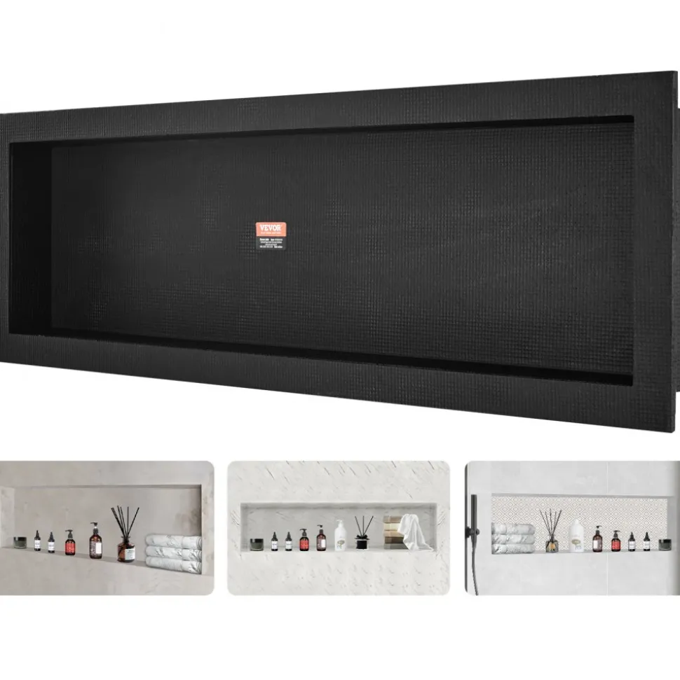 VEVOR Shower Niche Ready for Tile 16" x 50", Single Shelf Organizer, Square Corners Wall-inserted Niche Recessed, Sealed Protection Modern Soap Storage Niche for Shower Bathroom, Black