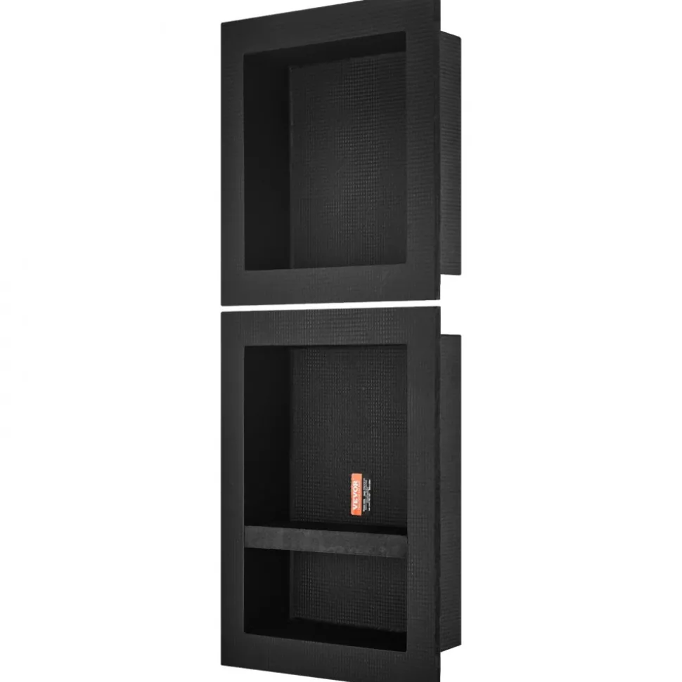 VEVOR Shower Niche Ready for Tile 16" x 16" & 16" x 20", Triple Shelf Organizer, Square Corners Wall-inserted Niche Recessed, Sealed Protection Modern Soap Storage Niche for Shower Bathroom, Black