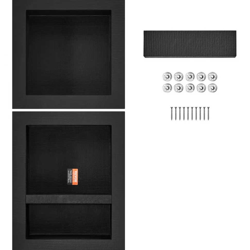 VEVOR Shower Niche Ready for Tile 16" x 16" & 16" x 20", Triple Shelf Organizer, Square Corners Wall-inserted Niche Recessed, Sealed Protection Modern Soap Storage Niche for Shower Bathroom, Black