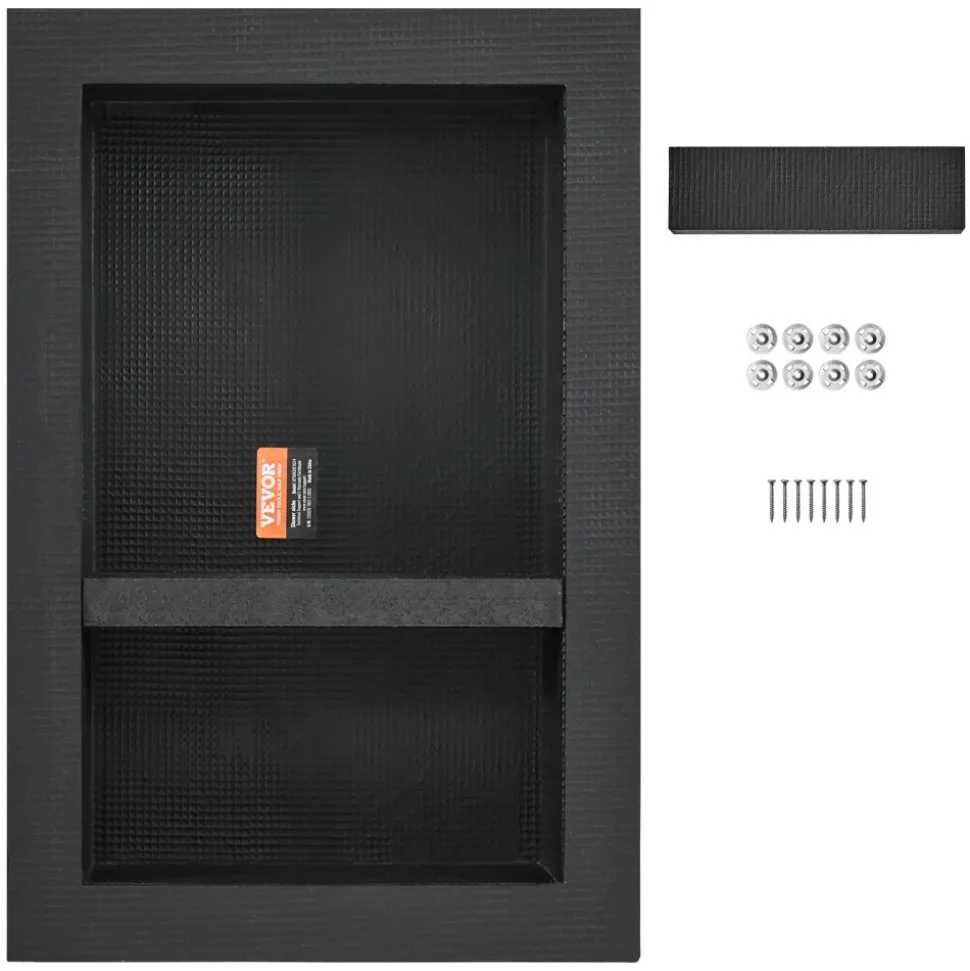 VEVOR Shower Niche Ready for Tile 16" x 24", Double Shelf Organizer, Square Corners Wall-inserted Niche Recessed, Sealed Protection Modern Soap Storage Niche for Shower Bathroom, Black
