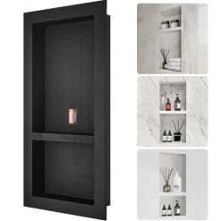 VEVOR Shower Niche Ready for Tile 16" x 16", Single Shelf Organizer, Square Corners Wall-inserted Niche Recessed, Sealed Protection Modern Soap Storage Niche for Shower Bathroom, Black