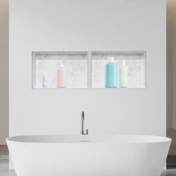 VEVOR Shower Niche, 16 x 32 inch + 16 x 32 inch Recessed Wall Niche with Movable Shelf, 4 inch Thick Modern Soap&Shampoo Storage Organizer,Square Corners,Sealed Waterproof,Black for Bathroom Shower