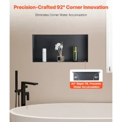 VEVOR Shower Niche, 13 x 25 x 4 inch Frameless Recessed Wall Niche, Heavy-duty Stainless Steel Modern Shampoo Storage Organizer, Sealed Waterproof, Durable & Easy to Install, Black for Bathroom