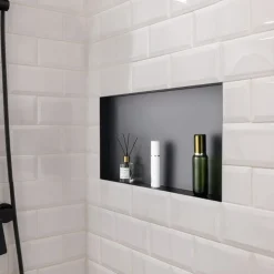 VEVOR Shower Niche, 13 x 25 x 4 inch Frameless Recessed Wall Niche, Heavy-duty Stainless Steel Modern Shampoo Storage Organizer, Sealed Waterproof, Durable & Easy to Install, Black for Bathroom