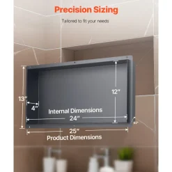 VEVOR Shower Niche, 13 x 25 x 4 inch Frameless Recessed Wall Niche, Heavy-duty Stainless Steel Modern Shampoo Storage Organizer, Sealed Waterproof, Durable & Easy to Install, Black for Bathroom