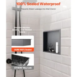 VEVOR Shower Niche, 13 x 13 x 4 inch Recessed Wall Niche, Heavy-duty Stainless Steel Modern Soap & Shampoo Storage Organizer, Sealed Waterproof, Durable & Easy to Install,Black for Bathroom