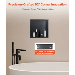 VEVOR Shower Niche, 13 x 13 x 4 inch Recessed Wall Niche, Heavy-duty Stainless Steel Modern Soap & Shampoo Storage Organizer, Sealed Waterproof, Durable & Easy to Install,Black for Bathroom