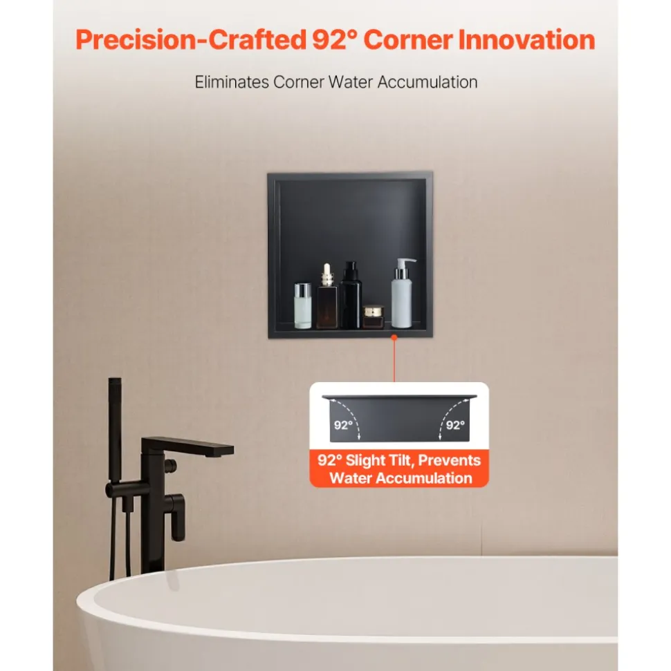 VEVOR Shower Niche, 13 x 13 x 4 inch Recessed Wall Niche, Heavy-duty Stainless Steel Modern Soap & Shampoo Storage Organizer, Sealed Waterproof, Durable & Easy to Install,Black for Bathroom