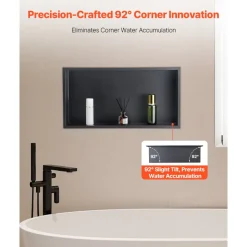 VEVOR Shower Niche, 13 x 25 x 4 inch Recessed Wall Niche, Heavy-duty Stainless Steel Modern Soap & Shampoo Storage Organizer, Sealed Waterproof, Durable & Easy to Install,Black for Bathroom