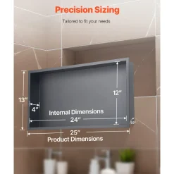 VEVOR Shower Niche, 13 x 25 x 4 inch Recessed Wall Niche, Heavy-duty Stainless Steel Modern Soap & Shampoo Storage Organizer, Sealed Waterproof, Durable & Easy to Install,Black for Bathroom