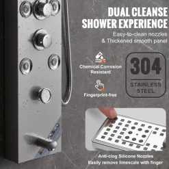 VEVOR Shower Panel System, 6 Shower Modes, LED & Screen Hydroelectricity Shower Panel Tower, Rainfall, Waterfall, 8 Massage Jets, Tub Spout, Handheld Shower, Stainless Steel Wall-Mounted Shower Set